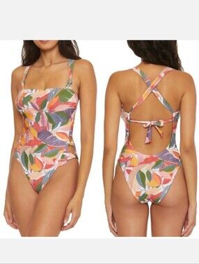 Becca by Rebecca Virtue Bora Bora High Leg One-Piece Swimsuit Tropical Size XS-S